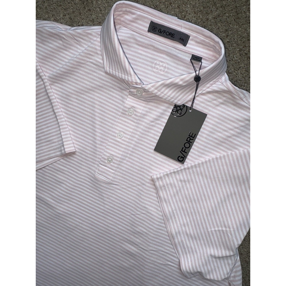 NEW G/FORE Feeder Stripe Pique Golf Polo Shirt Blush Mens XXL 2XL G4